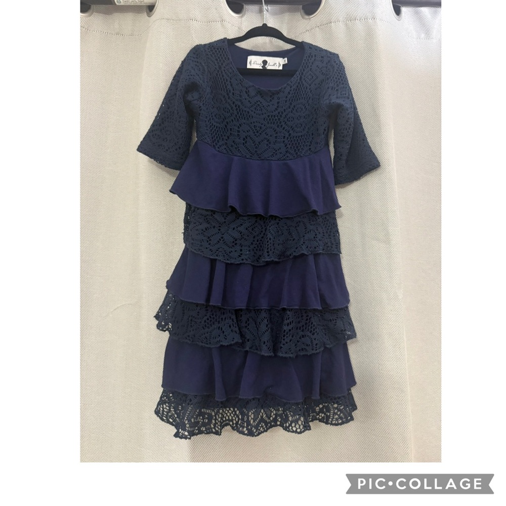 Dainty Jewells Navy Lace Tiered Peplum Dress